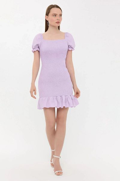 Hiccup Rochie mică, drapată, cu decolteu pătrat, cu nervuri, cu mâneci cu bule