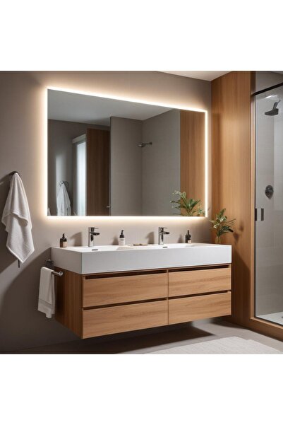 MirrorDecorArt Beyaz Led Aydınlatmalı Dikdörtgen Banyo Aynası, Led Işıklı Lav...