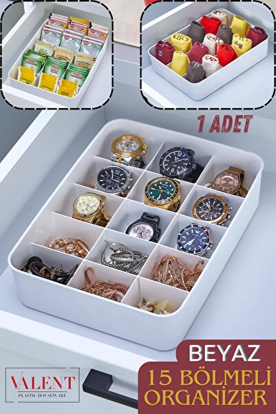 VALENT 15 Bölmeli Düzenleyici, Saat, Takı, Toka, Çorap, İç Çamaşırı Organizeri 1 Adet