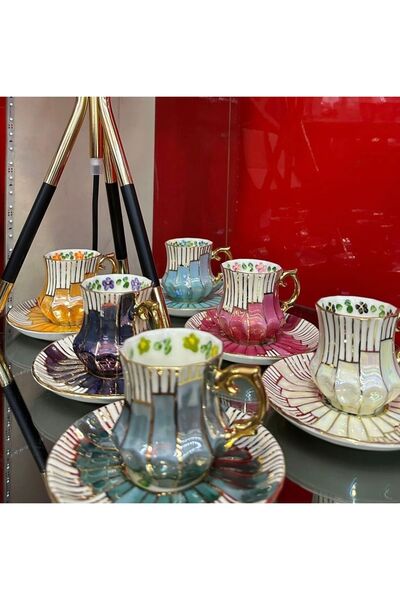 Handmade ESTERHOMEDECOR 6 kişilik porselen kahve fincan takımı