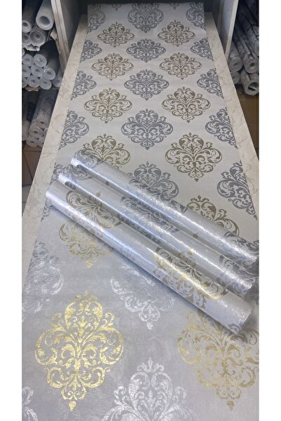 Golden Gümüş/gold Dokulu Damask Desen Duvar Kağıdı