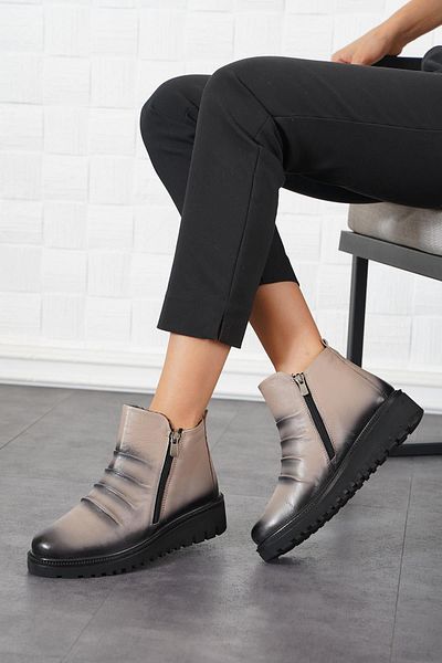 Moda Pie Γυναικείες μπότες Mink Color - Γνήσιο δέρμα με πλισέ και φερμουάρ