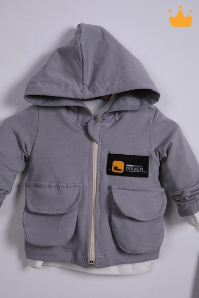 Babyhola Bayramlık 3'lü Kapşonlu Hırka Badi Pantolon Erkek Bebek Çocuk Alt Üst Takım