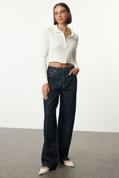 Trendyol Collection Baggy sötétkék gördeszka farmernadrág - normál derék TWOAW25JE00229
