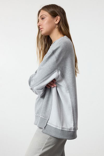 Trendyol Collection Fleecová šedá Melange Oversize pletená mikina - TWOAW25sw00185
