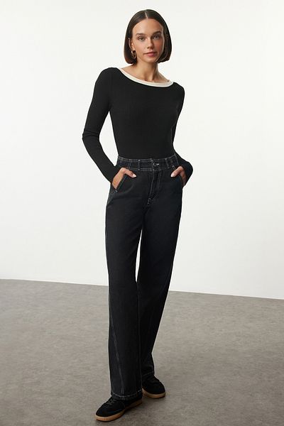 Trendyol Collection Knitwear Sweater - Black Collar Detail, Twoaw25Kz00208