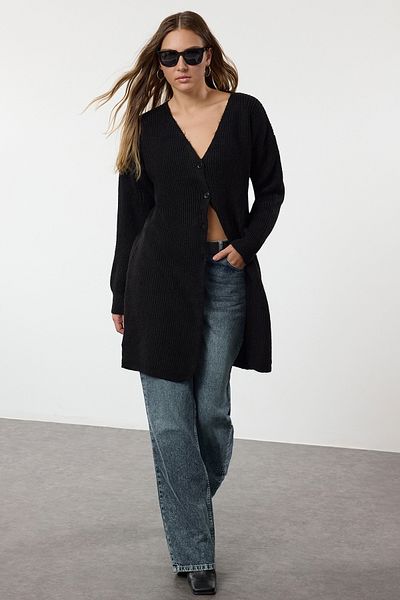 Trendyol Collection Długi czarny sweter kardigan - TWOAW25HI00089
