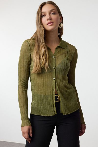 Trendyol Collection Khakifarbener Premium-Strick-Cardigan – TWOAW25HI00045