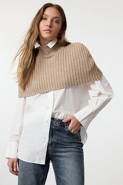 Trendyol Collection Turtleneck Mink Crop kötöttáru pulóverek
