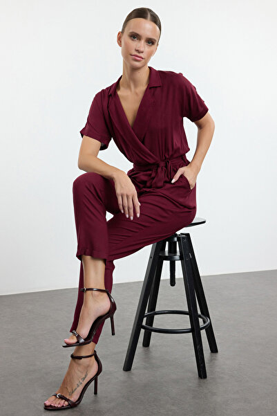 Trendyol Collection Ολόσωμη φόρμα με μπορντό υφαντό ύφασμα TWOSS19LJ0158