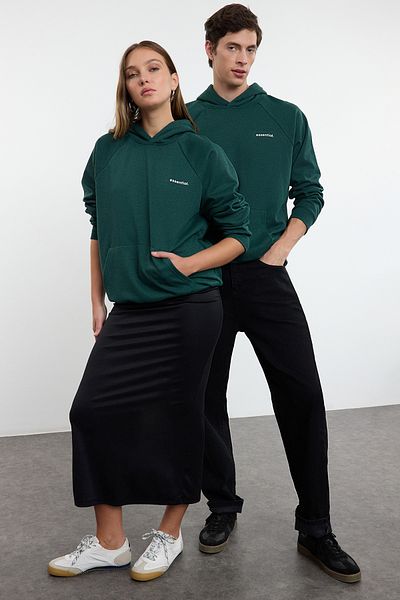 Trendyol Collection Σμαραγδένιο Πράσινο Unisex Φούτερ με κουκούλα με κουκούλα με κουκούλα με κουκούλα TMNAW25SW00156