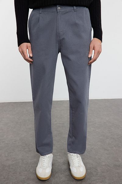 Trendyol Collection Gabardine Woven - Anthracite Color, 100% Cotton, Cargo Pocket, Pleated Trousers Tmnaw25Pl00006