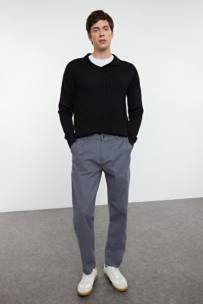 Trendyol Collection Gabardine Woven - Anthracite Color, 100% Cotton, Cargo Pocket, Pleated Trousers Tmnaw25Pl00006