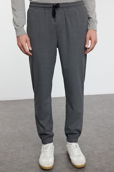 Trendyol Collection Gray Slim Fit Jogger Elastic Fabric Trousers with Tie Waist Tmnaw25Pl00000
