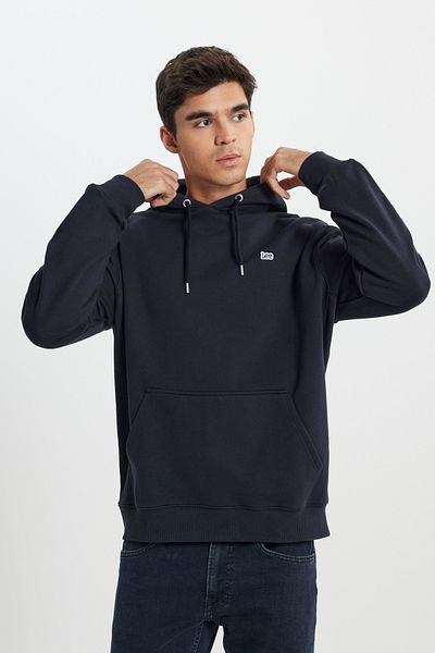 Lee Black Regular Fit Hooded Ribbed Cotton Sweatshirt