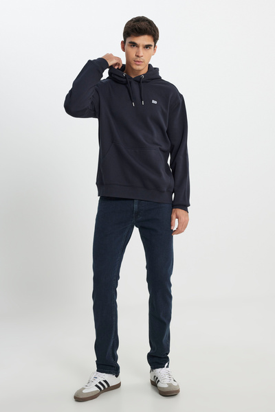 Lee Regular Fit Normal Kesim %100 Pamuk Kapüşonlu Şardonlu Siyah Sweatshirt