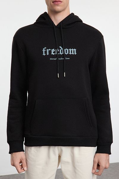 Trendyol Collection Μαύρο φούτερ με κουκούλα με στάμπα - TMNAW25SW00105