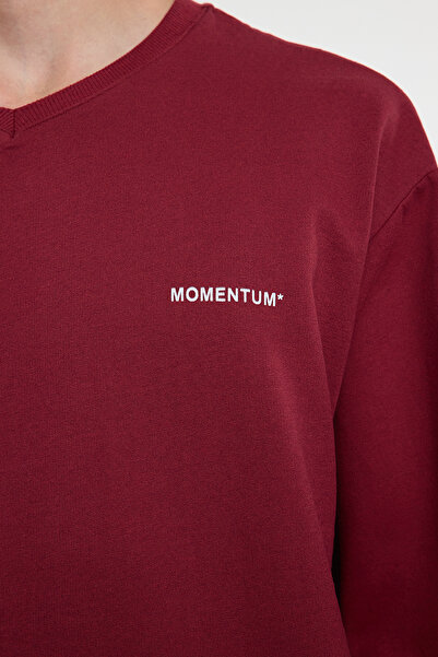 Trendyol Collection Unisex Claret Red V-Neck Fleece Oversize Sweatshirt - Tmnaw25Sw00157