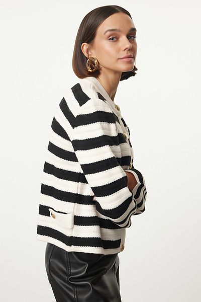 Trendyol Collection Strickcardigan - Stein gestreift und Jackenlook Twoaw25Hi00221