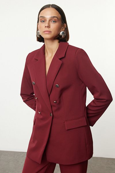 Trendyol Collection Burgunderrote, gewebte Blazerjacke mit Knopfdetail TWOAW23BC00023