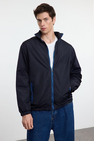 Trendyol Collection Námořnická modrá Regular Fit Tenká sezónní větrovka a pláštěnka Bunda na zip Tmnaw25Mo00040