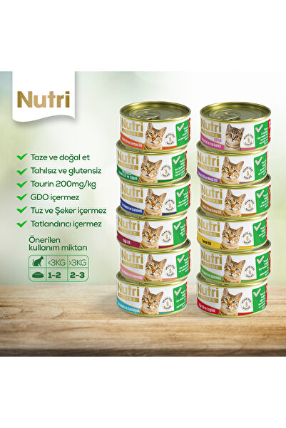 Nutri Feline Karışık Tahılsız, Glutensiz, Doğal Yaş Mama 12 Adet