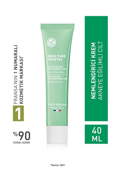 Yves Rocher Acne Prone Sebo Pure Vegetal Gel Cream - Zinc & Herbal Salicylic Acid & Allantoin - 40g