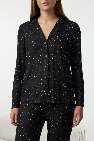 Trendyol Collection Sada černého pleteného pyžama s hvězdicovým vzorem - Thmaw25Pt00177