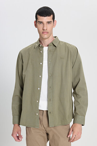 Lee Regular Fit Normal Kesim %100 Pamuk Haki Uzun Kollu Gömlek
