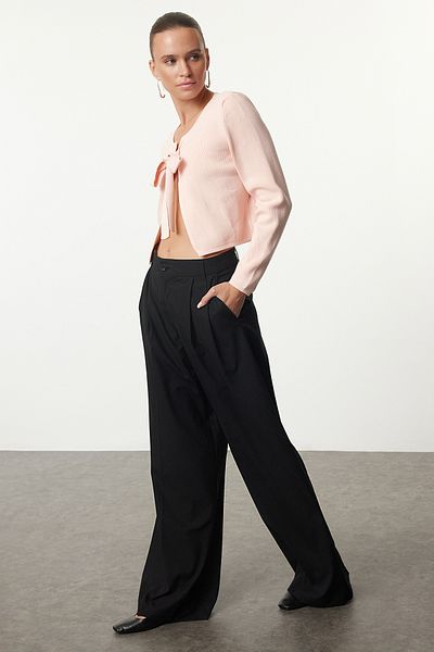 Trendyol Collection Powder Knitwear Crop Cardigan - Ribbon and Bow Detail Twoaw25Hi00345