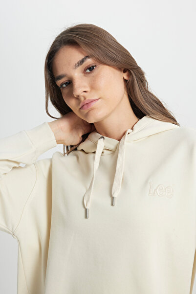 Lee Regular Fit Normal Kesim Kapüşonlu Şardonlu Ecru Sweatshirt