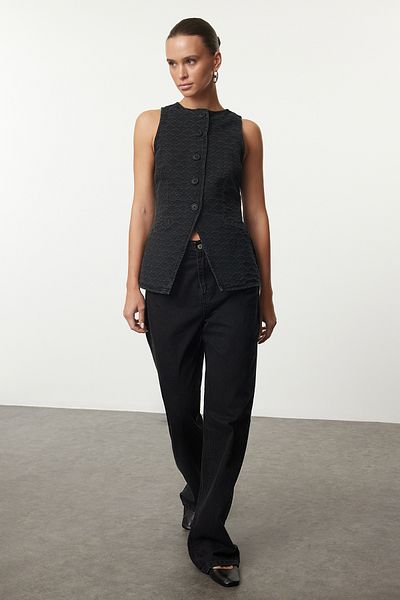 Trendyol Collection Jacquard-Jeansweste in Schwarz – tailliert, TWOAW25YE00090
