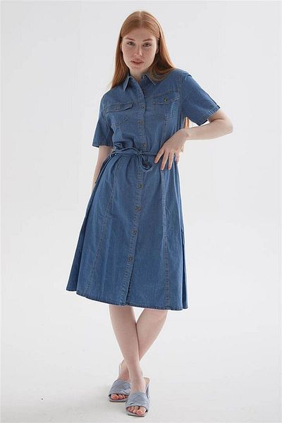 Fashion Friends Κοντό μανίκι με ζώνη Midi τζιν ΦΟΡΕΜΑ 24Y0108K1