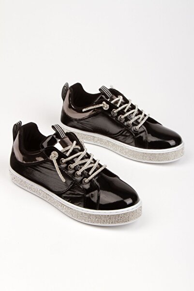 La Vivien Black Stoned and Laced Women's Sports Shoes - Flat Sole