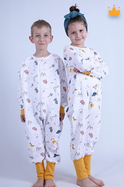 Begisa 2-8 Yaş 1 Tog 4 Katlı Müslin Çocuk Uyku Tulumu Unisex Uzun Kollu Uyku ...