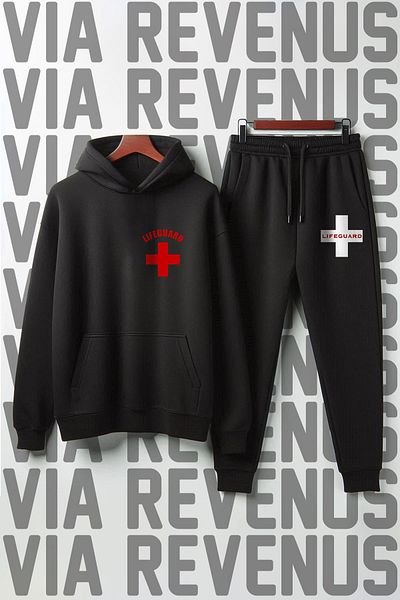 Vordevia Lifeguard / Lifeguard Printed Unisex Wide Fit Soft Fabric Hooded Tracksuit Set