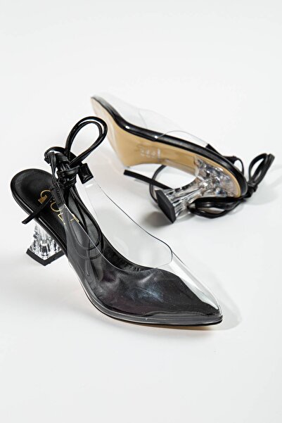 GULT Tocuri Subțiri Transparente De Damă 7 Cm Negru șiret