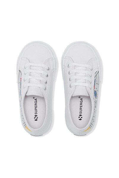 Superga 2750 Kids Faux Leather Robot Print Çocuk Unisex Beyaz-Sarı Bileksiz Sneaker