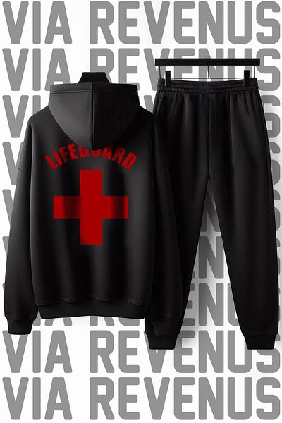 Vordevia Lifeguard / Lifeguard Printed Unisex Wide Fit Soft Fabric Hooded Tracksuit Set