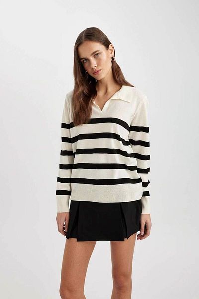 DeFacto Regular Fit Polo Neck Striped Basic Plain Knitwear Sweater 25K 801004471