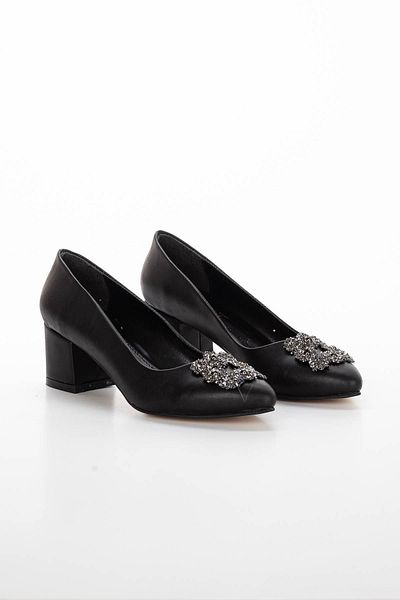 GULT Damă Clasic Cu Toc Gros Piatră Neagră Mat 5 cm Stiletto