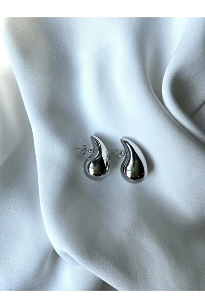 Eylülün Takısı Gümüş Renk Tombul Küpe Gözyaşı Damlası Küpe