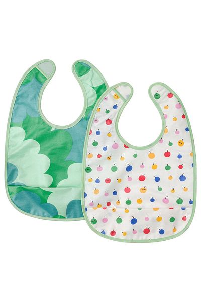 IKEA Green-White Fruit Patterned Baby Bib - 2 Pieces, Front Pocket