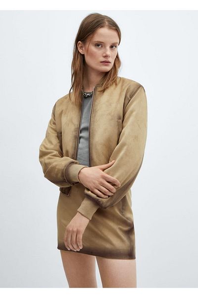 MANGO Woman Bomberjacke in Used-Lederoptik
