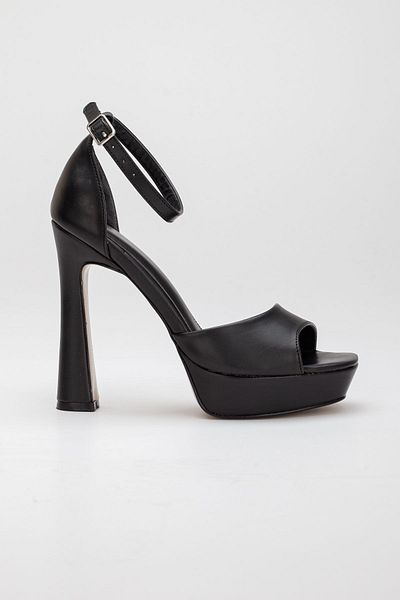 GULT Women's Platform Single Band 12 Cm Special Production Coated Heel Mirror Sole Black Skin