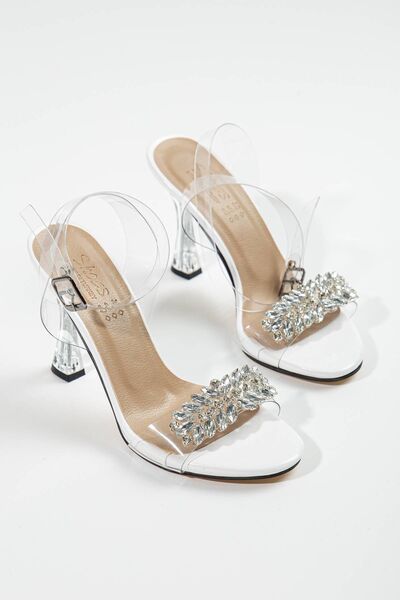 GULT Білі жіночі прозорі туфлі на тонких підборах з вишивкою камінням