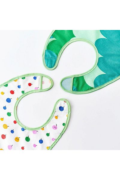 IKEA Green-White Fruit Patterned Baby Bib - 2 Pieces, Front Pocket