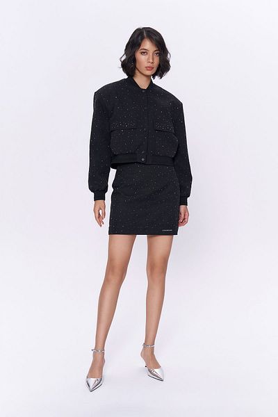 Quzu Black Mini Skirt - Shiny Stone Detail