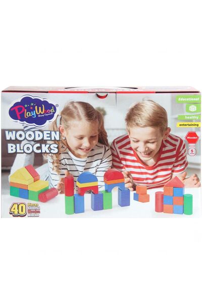 TOYFEST 40 Pieces Playwood in Box - Wooden Colored Blocks