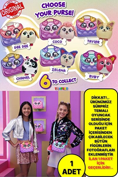 TOYFEST Glam Buddies Suprise Puppy Purse - Aksesuarlı Çantalı Sürpriz Peluş O...